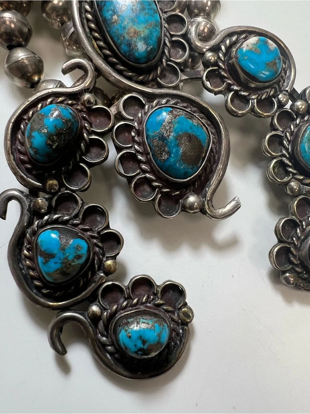 Sterling Silver Turquoise Squash Blossom Necklace - Picture 14 of 15